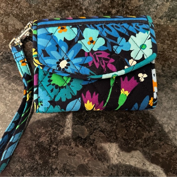 Vera Bradley Colorful Floral Black Wallet with ID Slot - Picture 2 of 2